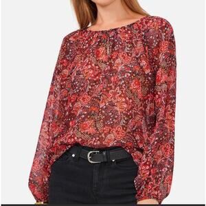 Vince Camuto Women’s Keyhole Paisley Blouse Pink Size Small Nwt